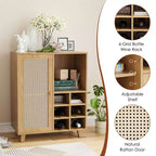 JVNOXK Buffet de Rangement de Style Médiéval 34 Pouces avec Fonction Casier à Vin, Idéal pour les Salles à Manger et Salons, Naturel