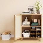 JVNOXK Buffet de Rangement de Style Médiéval 34 Pouces avec Fonction Casier à Vin, Idéal pour les Salles à Manger et Salons, Naturel