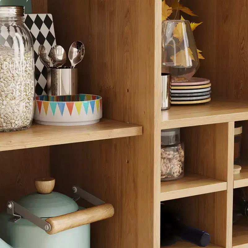 JVNOXK Buffet de Rangement de Style Médiéval 34 Pouces avec Fonction Casier à Vin, Idéal pour les Salles à Manger et Salons, Naturel