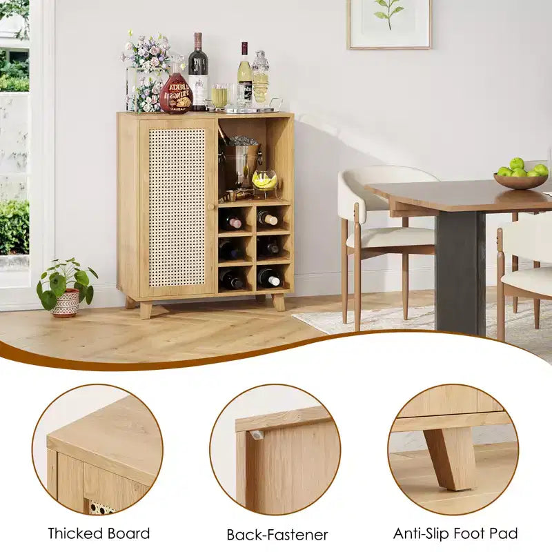 JVNOXK Buffet de Rangement de Style Médiéval 34 Pouces avec Fonction Casier à Vin, Idéal pour les Salles à Manger et Salons, Naturel