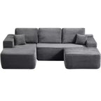 Canapé d'angle 104Cloud, méridienne en U, assise profonde, poches latérales, tissu peluche, aucun assemblage requis, gris, orientation à gauche
