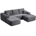 Canapé d'angle 104Cloud, méridienne en U, assise profonde, poches latérales, tissu peluche, aucun assemblage requis, gris, orientation à gauche
