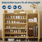 Meuble à chaussures multi-niveaux COZONY avec portes en rotin et étagères réglables pour entrée et couloir