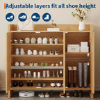 Meuble à chaussures multi-niveaux COZONY avec portes en rotin et étagères réglables pour entrée et couloir