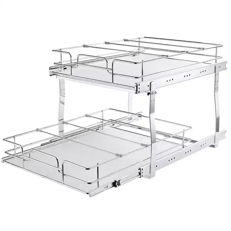 Étagères de placard coulissantes VIYET à 2 niveaux (20"L x 21"P), tiroirs coulissants robustes en acier chromé, sous évier/cuisine/salle de bain