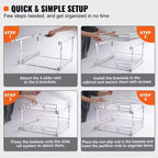 Étagères de placard coulissantes VIYET à 2 niveaux (20"L x 21"P), tiroirs coulissants robustes en acier chromé, sous évier/cuisine/salle de bain