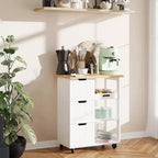 Chariot d'îlot de cuisine Celebalcony avec rangement, meuble de rangement d'îlot de cuisine roulant, table d'appoint sur roulettes, 3 étagères ouvertes et tiroirs pour la cuisine