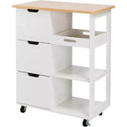 Chariot d'îlot de cuisine Celebalcony avec rangement, meuble de rangement d'îlot de cuisine roulant, table d'appoint sur roulettes, 3 étagères ouvertes et tiroirs pour la cuisine