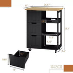 Chariot d'îlot de cuisine Celebalcony avec rangement, meuble de rangement d'îlot de cuisine roulant, table d'appoint sur roulettes, 3 étagères ouvertes et tiroirs pour la cuisine