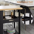 Chariot d'îlot de cuisine Celebalcony avec rangement, meuble de rangement d'îlot de cuisine roulant, table d'appoint sur roulettes, 3 étagères ouvertes et tiroirs pour la cuisine