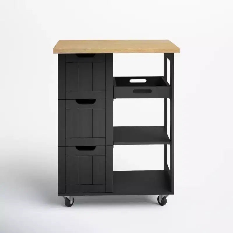 Chariot d'îlot de cuisine Celebalcony avec rangement, meuble de rangement d'îlot de cuisine roulant, table d'appoint sur roulettes, 3 étagères ouvertes et tiroirs pour la cuisine