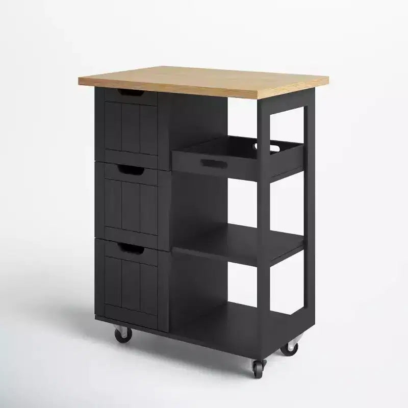 Chariot d'îlot de cuisine Celebalcony avec rangement, meuble de rangement d'îlot de cuisine roulant, table d'appoint sur roulettes, 3 étagères ouvertes et tiroirs pour la cuisine