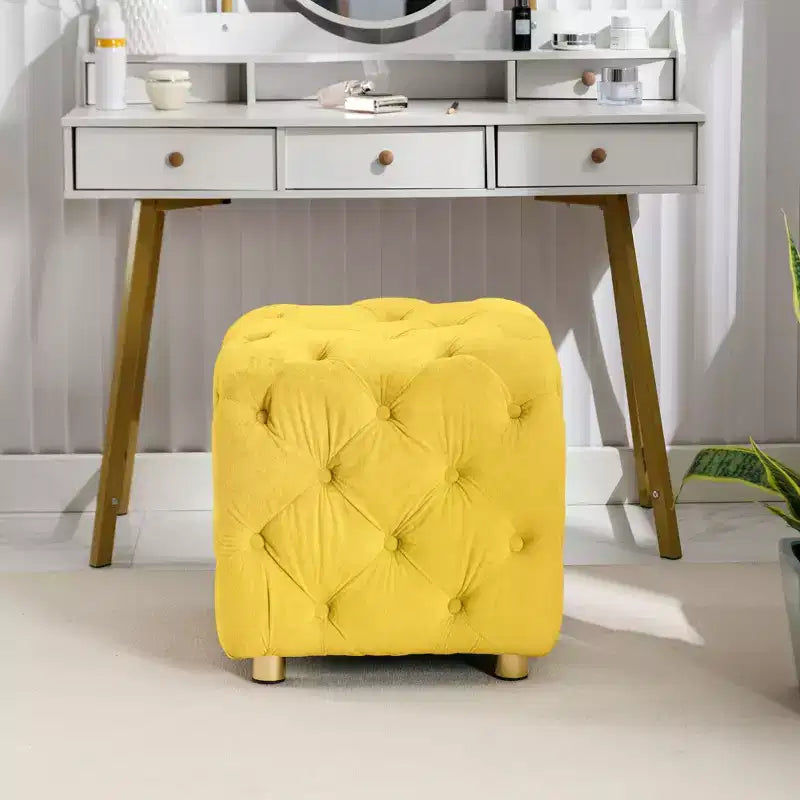 TUYOHW 18 Pouf Cube Moderne avec Tabouret Repose-Pieds Rembourré en Velours Petit Tabouret de Coiffeuse avec Cadre en Bois Pouf pour Salon, Chambre à Coucher, Entrée