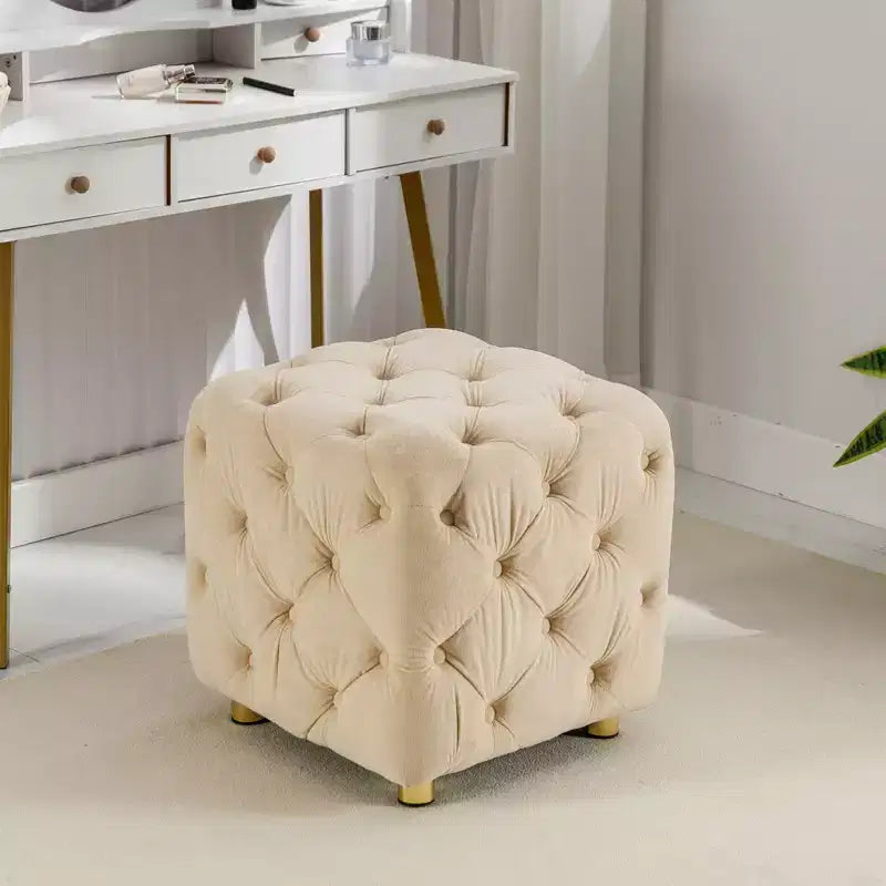 TUYOHW 18 Pouf Cube Moderne avec Tabouret Repose-Pieds Rembourré en Velours Petit Tabouret de Coiffeuse avec Cadre en Bois Pouf pour Salon, Chambre à Coucher, Entrée