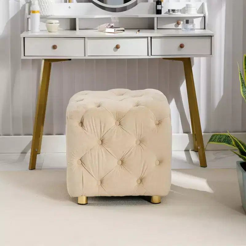TUYOHW 18 Pouf Cube Moderne avec Tabouret Repose-Pieds Rembourré en Velours Petit Tabouret de Coiffeuse avec Cadre en Bois Pouf pour Salon, Chambre à Coucher, Entrée