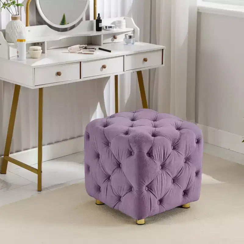 TUYOHW 18 Pouf Cube Moderne avec Tabouret Repose-Pieds Rembourré en Velours Petit Tabouret de Coiffeuse avec Cadre en Bois Pouf pour Salon, Chambre à Coucher, Entrée