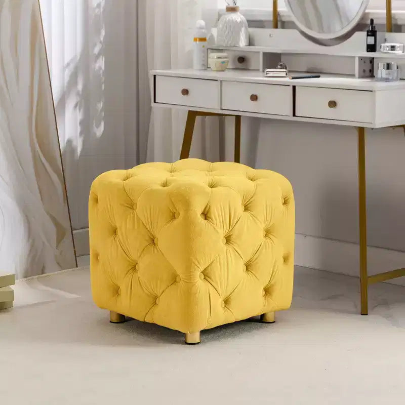 TUYOHW 18 Pouf Cube Moderne avec Tabouret Repose-Pieds Rembourré en Velours Petit Tabouret de Coiffeuse avec Cadre en Bois Pouf pour Salon, Chambre à Coucher, Entrée
