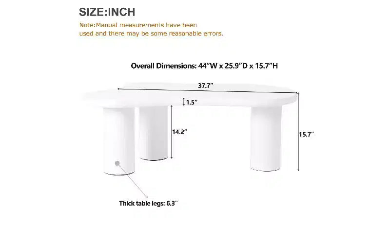 Table basse TUYOHW en MDF en forme de nuage avec bord arrondi, pieds cylindriques épais, table d'appoint irrégulière à 3 pieds robustes pour le salon