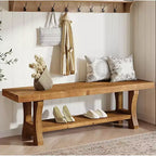 Banc d'entrée Lantine en bois massif, banc de bout de lit 55, siège de salle à manger intérieur pour couloir, chambre, salle à manger