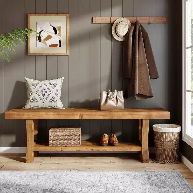 Banc d'entrée Lantine en bois massif, banc de bout de lit 55, siège de salle à manger intérieur pour couloir, chambre, salle à manger