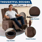 Fauteuil inclinable pivotant à 360° pour adultes, canapé-planeur manuel à bascule avec 3 positions, 2 porte-gobelets, 4 poches pour salon, chambre à coucher