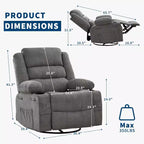 Fauteuil inclinable pivotant à 360° pour adultes, canapé-planeur manuel à bascule avec 3 positions, 2 porte-gobelets, 4 poches pour salon, chambre à coucher