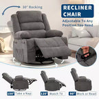 Fauteuil inclinable pivotant à 360° pour adultes, canapé-planeur manuel à bascule avec 3 positions, 2 porte-gobelets, 4 poches pour salon, chambre à coucher