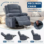 Fauteuil inclinable pivotant à 360° pour adultes, canapé-planeur manuel à bascule avec 3 positions, 2 porte-gobelets, 4 poches pour salon, chambre à coucher