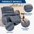 Fauteuil inclinable pivotant à 360° pour adultes, canapé-planeur manuel à bascule avec 3 positions, 2 porte-gobelets, 4 poches pour salon, chambre à coucher