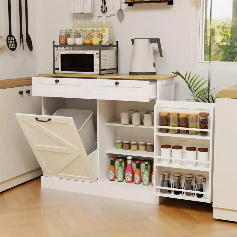 GDFStudio Avalon Meuble de rangement pour poubelle avec bac basculant et tiroirs