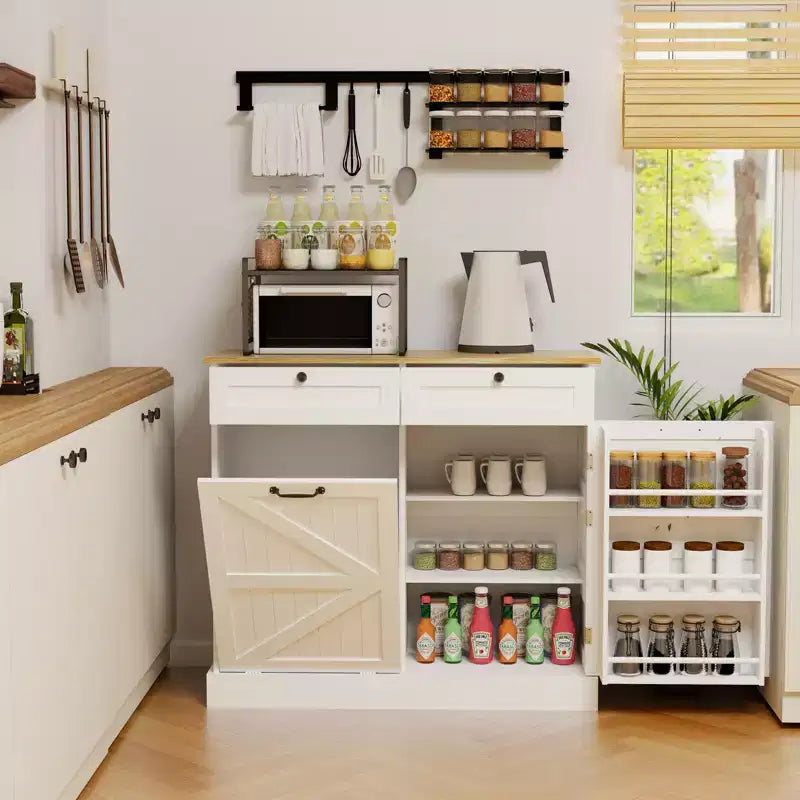 GDFStudio Avalon Meuble de rangement pour poubelle avec bac basculant et tiroirs