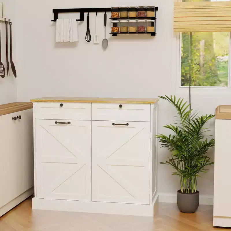GDFStudio Avalon Meuble de rangement pour poubelle avec bac basculant et tiroirs