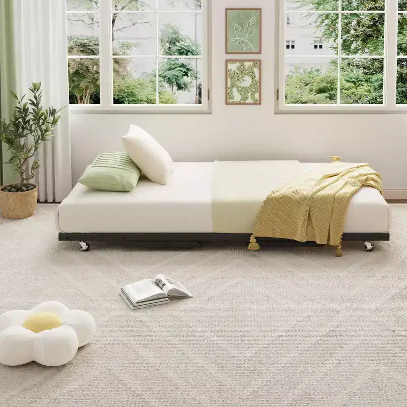 Cadre de lit de repos gigogne simple surélevé avec lattes métalliques et roulettes verrouillables (matelas non inclus)