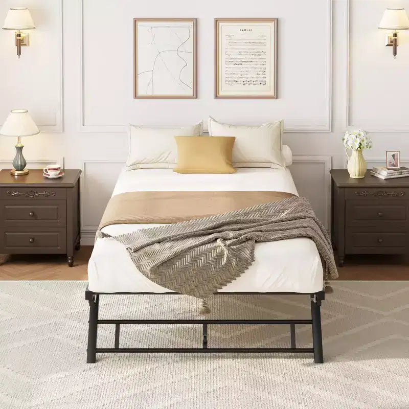 Cadre de lit de repos gigogne simple surélevé avec lattes métalliques et roulettes verrouillables (matelas non inclus)