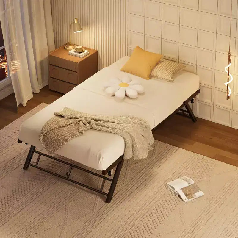 Cadre de lit de repos gigogne simple surélevé avec lattes métalliques et roulettes verrouillables (matelas non inclus)