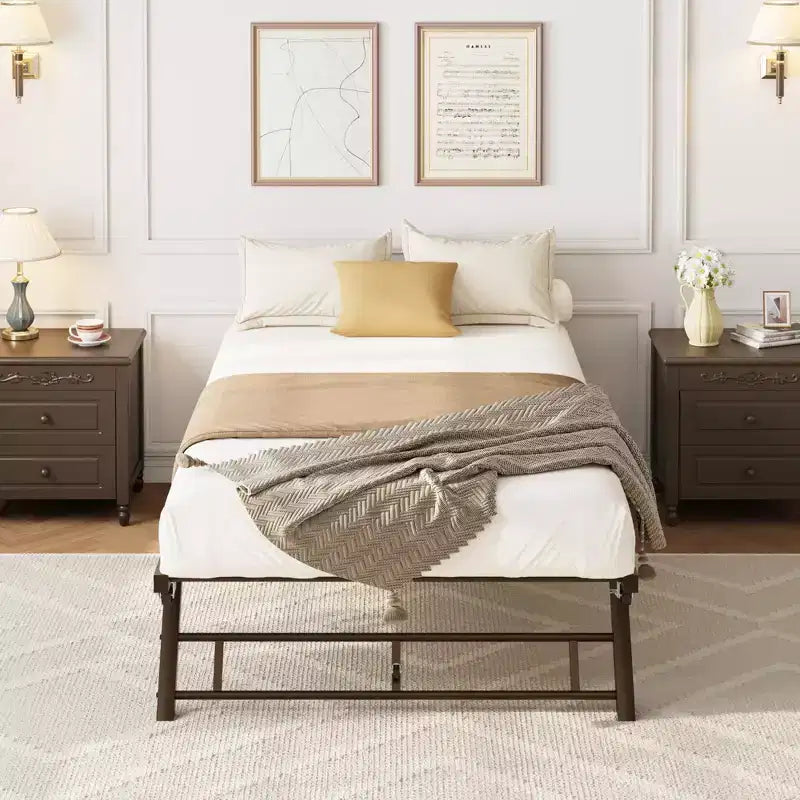 Cadre de lit de repos gigogne simple surélevé avec lattes métalliques et roulettes verrouillables (matelas non inclus)