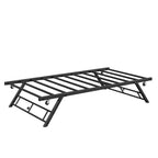 Cadre de lit de repos gigogne simple surélevé avec lattes métalliques et roulettes verrouillables (matelas non inclus)