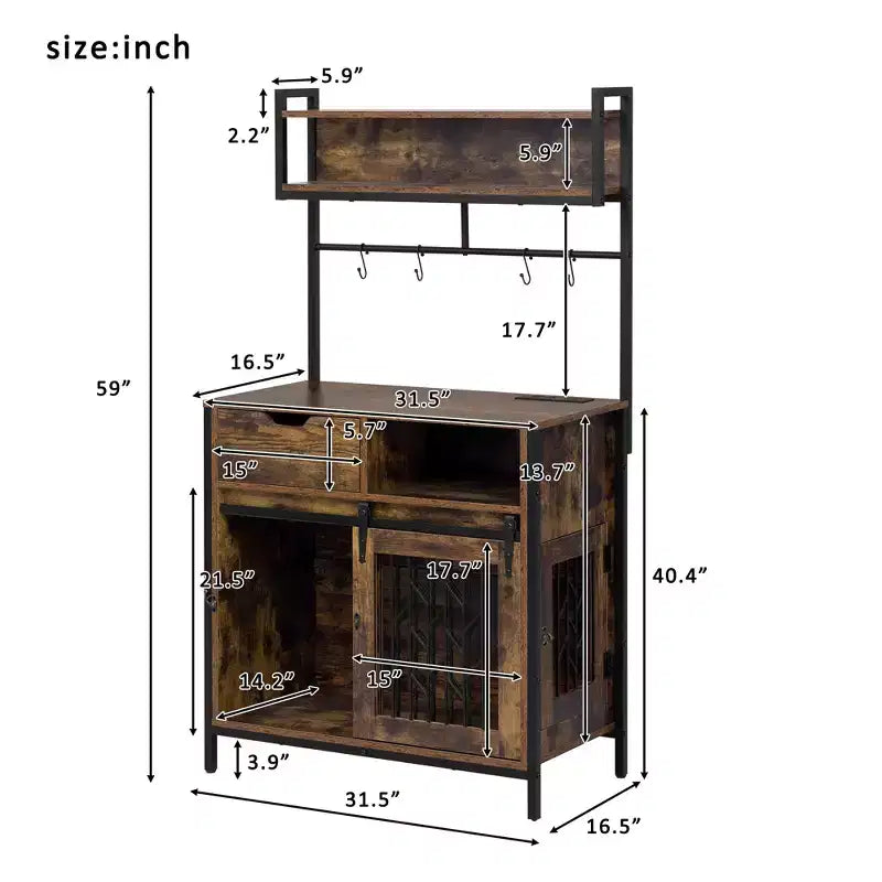 Meuble Crate pour Chien de 31,5 Pouces avec Tiroirs et Station de Charge, Chenil Intérieur à Double Porte avec Rangement, Marron Rustique