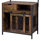 Meuble Crate pour Chien de 31,5 Pouces avec Tiroirs et Station de Charge, Chenil Intérieur à Double Porte avec Rangement, Marron Rustique