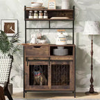 Meuble Crate pour Chien de 31,5 Pouces avec Tiroirs et Station de Charge, Chenil Intérieur à Double Porte avec Rangement, Marron Rustique