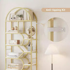 Étagère haute moderne à 6 niveaux avec design géométrique arqué - Bibliothèque ouverte de 82 po pour bureau à domicile et organisation de salon