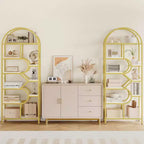 Étagère haute moderne à 6 niveaux avec design géométrique arqué - Bibliothèque ouverte de 82 po pour bureau à domicile et organisation de salon