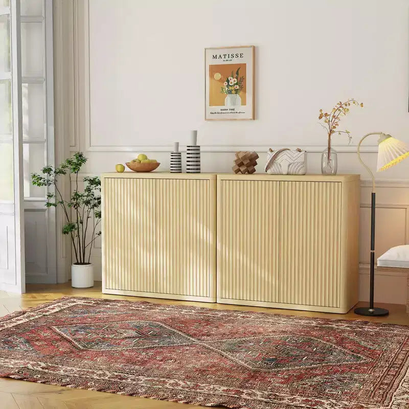 COZONY Buffet 3 niveaux, étagères réglables et portes cannelées, capacité de 100 kg, meuble de rangement pour cuisine, salon