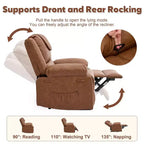 Fauteuil inclinable de massage surdimensionné pour adultes, canapé individuel chauffant en cuir PU avec vibrations et chaleur, poche latérale, canapé inclinable (marron)