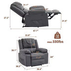 Fauteuil inclinable de massage surdimensionné pour adultes, canapé individuel chauffant en cuir PU avec vibrations et chaleur, poche latérale, canapé inclinable (marron)