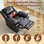 Fauteuil inclinable de massage surdimensionné pour adultes, canapé individuel chauffant en cuir PU avec vibrations et chaleur, poche latérale, canapé inclinable (marron)