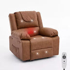 Fauteuil inclinable de massage surdimensionné pour adultes, canapé individuel chauffant en cuir PU avec vibrations et chaleur, poche latérale, canapé inclinable (marron)