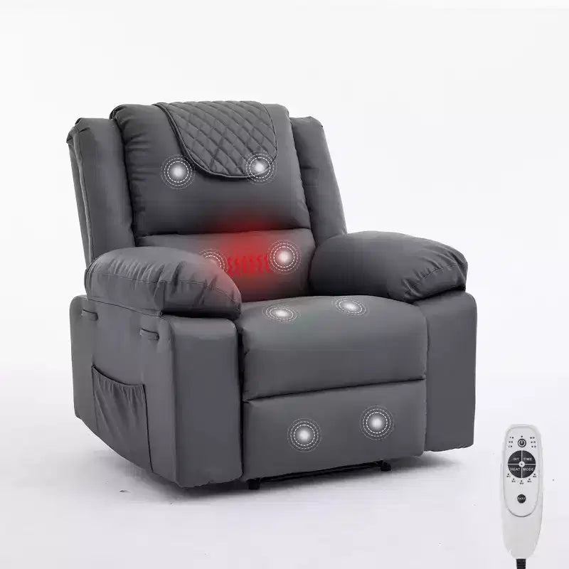 Fauteuil inclinable de massage surdimensionné pour adultes, canapé individuel chauffant en cuir PU avec vibrations et chaleur, poche latérale, canapé inclinable (marron)