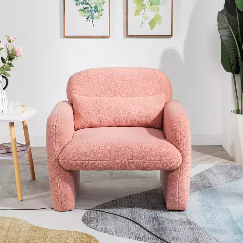 TUYOHW Fauteuil simple en polaire teddy, fauteuil de salon avec accoudoir, oreiller, capacité de 158 kg, fauteuil d'appoint pour salon, chambre, bureau