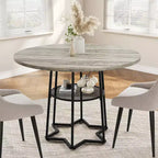 Table de salle à manger 38Farmhouse avec base métallique hexagonale et étagère de rangement, table à manger ronde moderne pour 4 personnes, plateau en bois pour petits espaces pour cuisine, salon